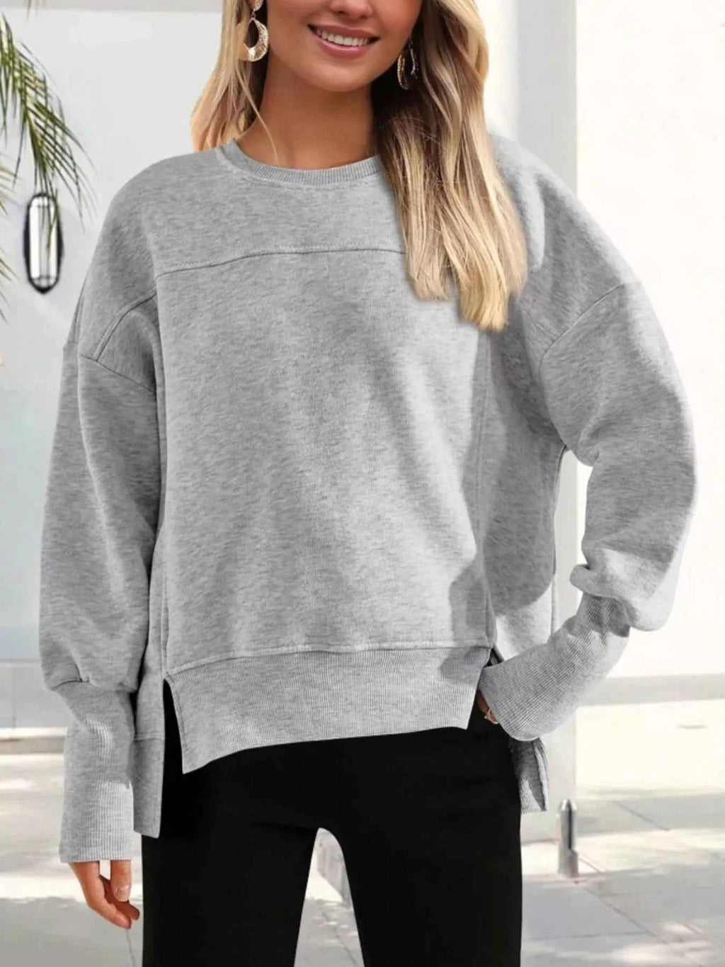 Slit Round Neck Dropped Shoulder Sweatshirt 65ad741f4de9412eb200bd06583a981b-Max-Origin