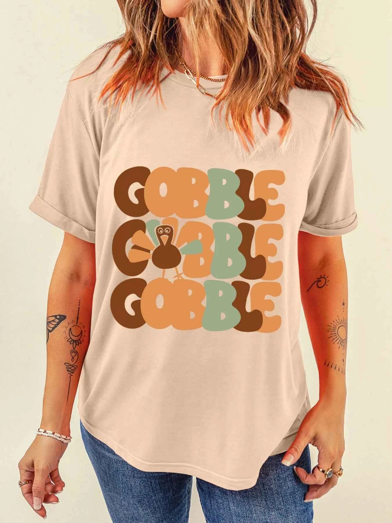 GOBBLE Turkey Graphic Thanksgiving Round Neck Tee 65b699df995f41788106bd63f5dfa8a9-Max-Origin