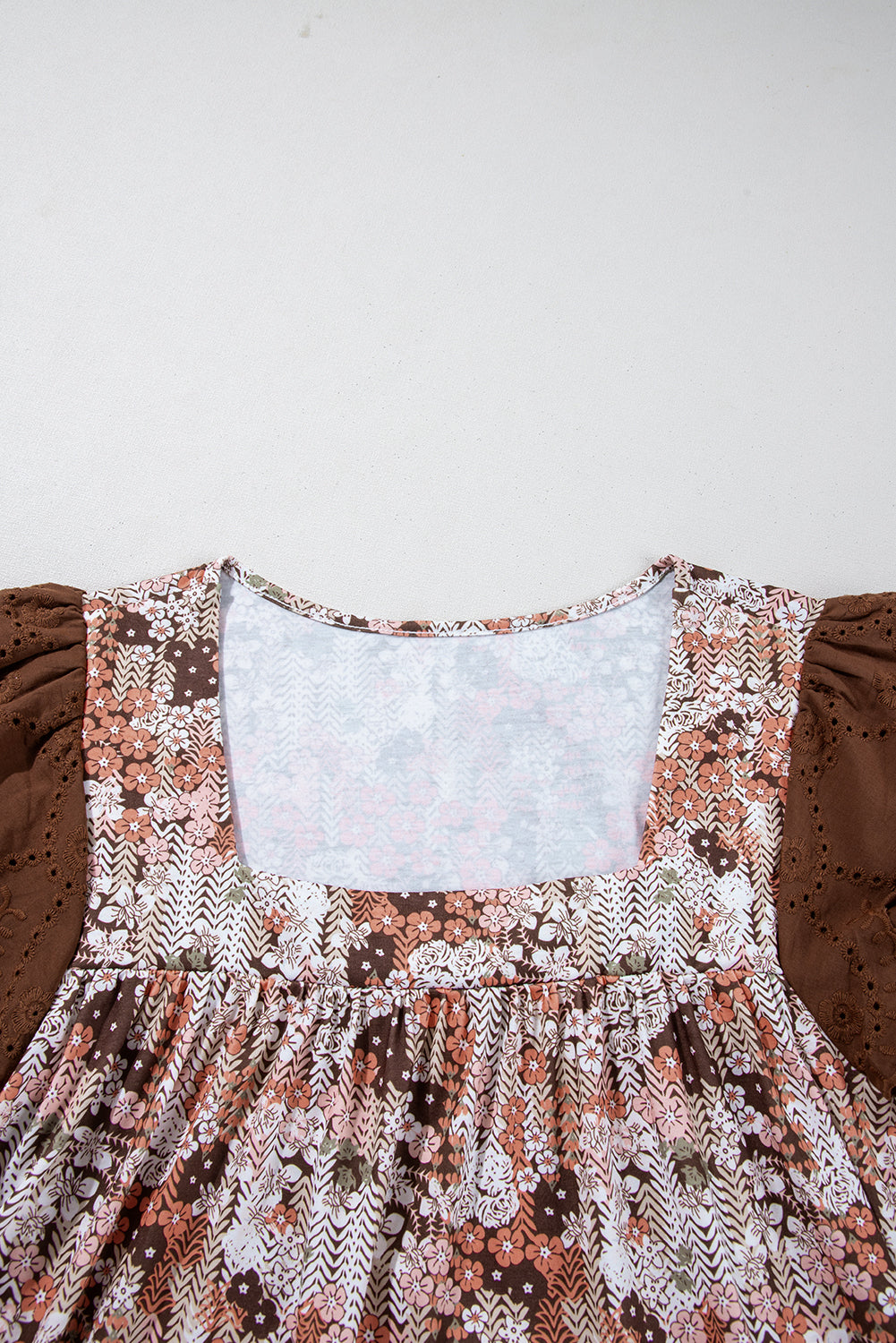 Khaki Floral Patchwork Flowy Sleeve Plus Size Blouse 65d88eb1a52d0b04