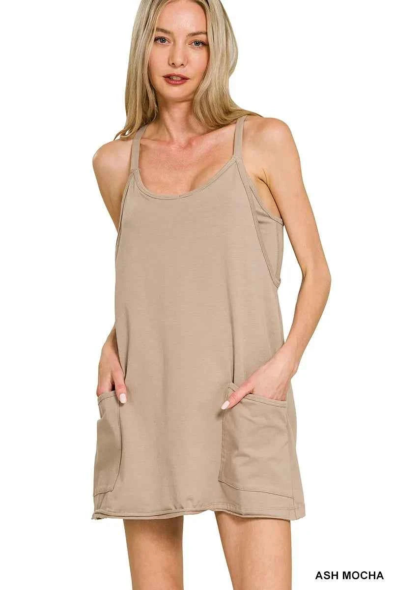 Zenana Cami Mini Dress with Built-in Romper Liner ASH MOCHA 65de8beecc7d4325812c65a6c7a5a197-Max-Origin