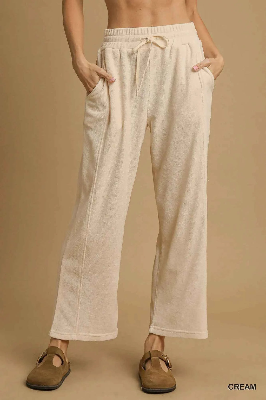 Umgee Drawstring Wide Leg Pants Cream 65f78882-b6eb-4a19-861d-d31d27fcdebd-Max-Origin