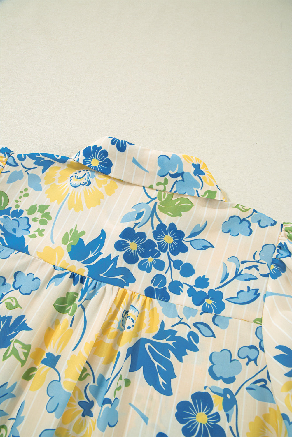 Blue Floral Striped Mixed Print Puff Sleeve Blouse 65fce0aee7d8c003