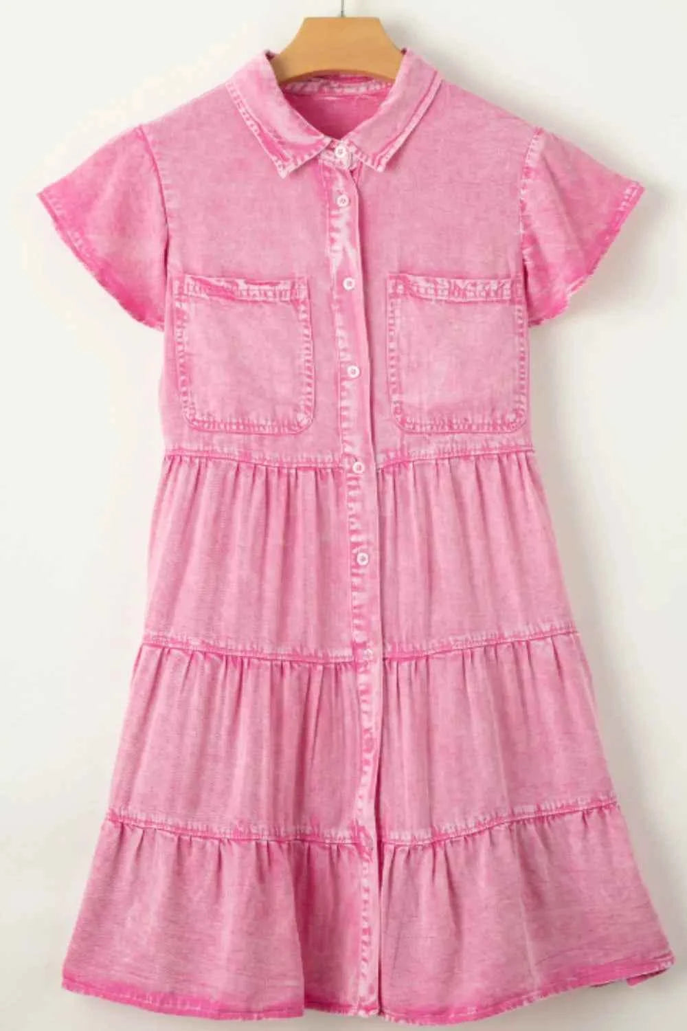Collared Neck Button Down Mini Denim Dress 66027f41-fb50-4d62-80d9-13c596cd445c-Max