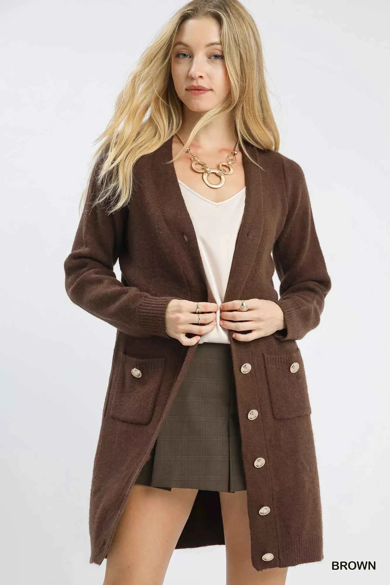 Umgee Button-Down Longline Sweater Cardigan with Front Pockets 6609f35c-b4af-4e42-9730-df24a8ad8e01-Max-Origin