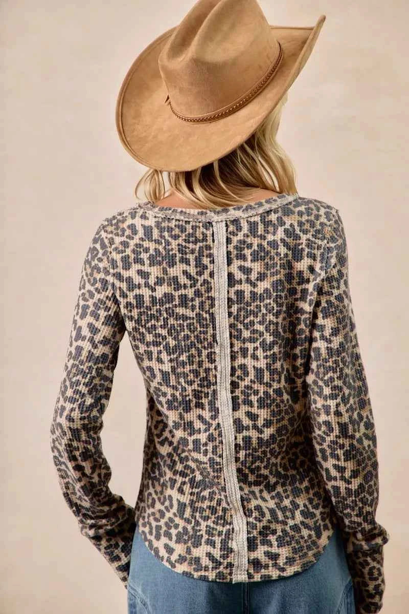 BiBi Leopard Print Washed Waffle Thermal Top with Thumb 660af39d72b741a39ee4e3336fbaa582-Max-Origin