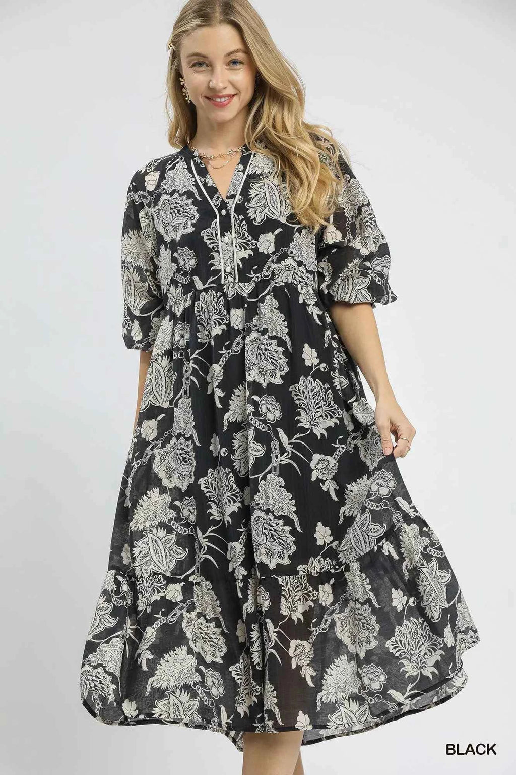 Umgee Floral Print Boho Midi Dress 660f05d6-18e2-45f3-8077-b755ae710970-Max-Origin