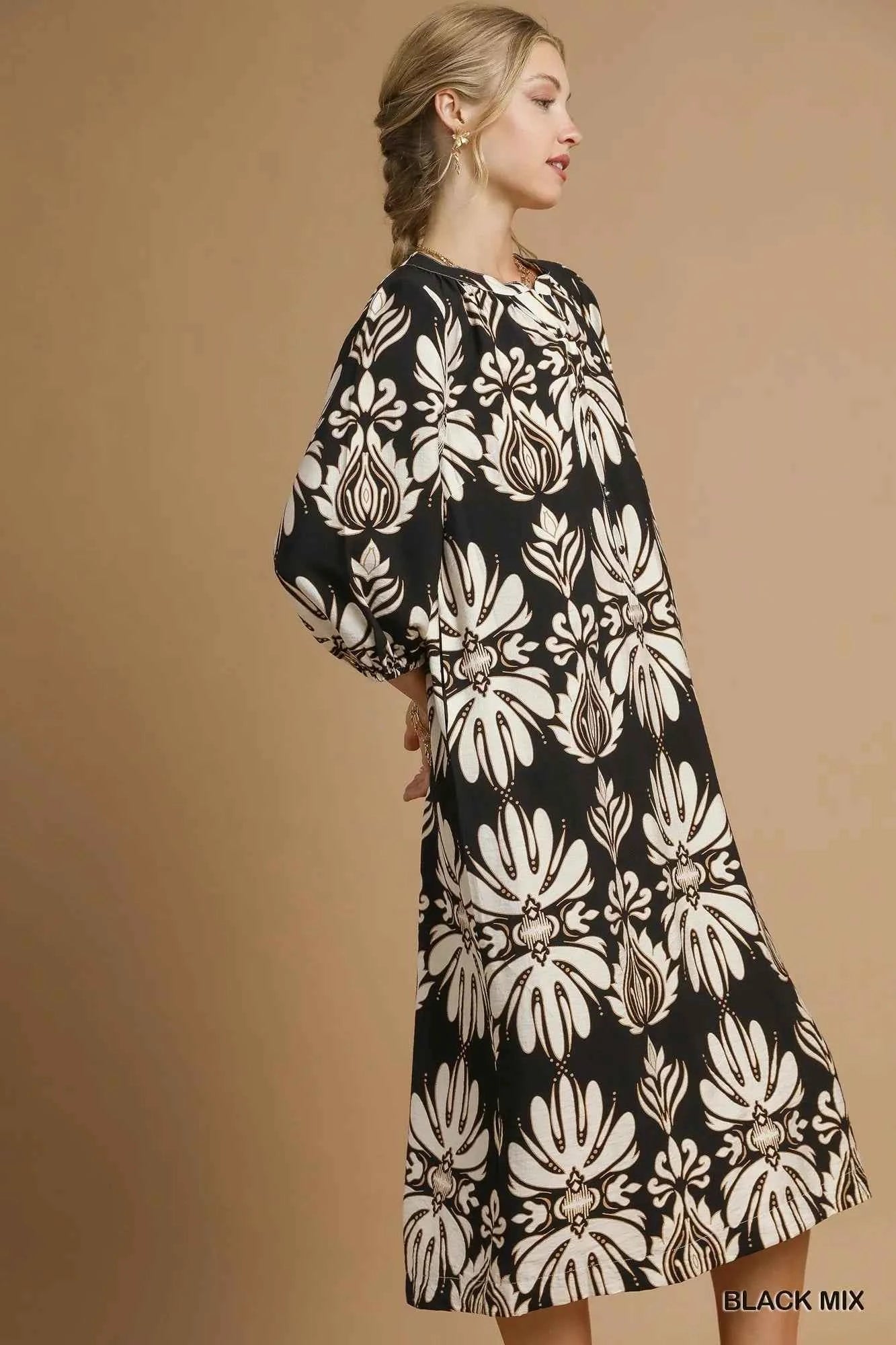Umgee Mix Abstract Floral Print Midi Dress 661c8164-0c60-4f01-a234-7882626fe06c-Max-Origin