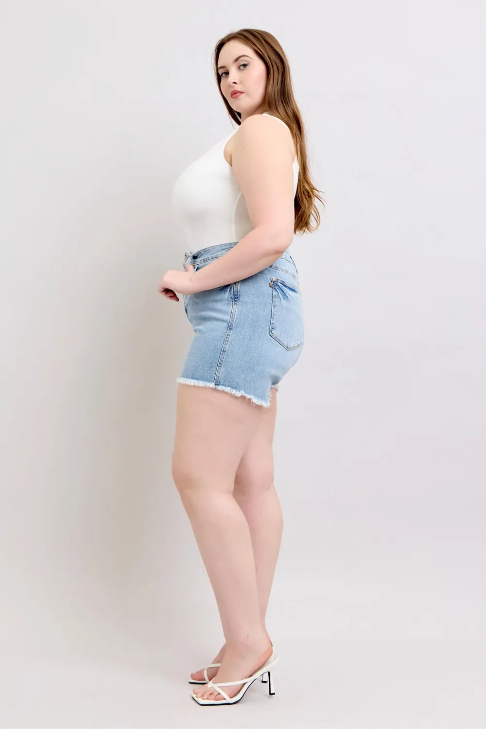 Judy Blue Full Size Tummy Control Raw Hem Denim Shorts Plus Size 66218e5e-5003-4b80-84c5-0a57105113ec-Max