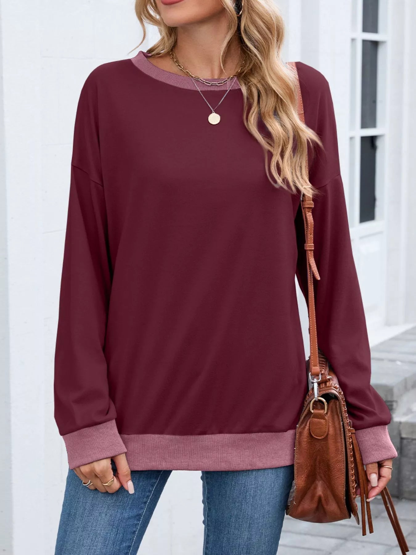 Contrast Trim Long Sleeve Sweatshirt 6656b911-0dfb-451d-b6fc-91fec2b2e878-Max-Origin