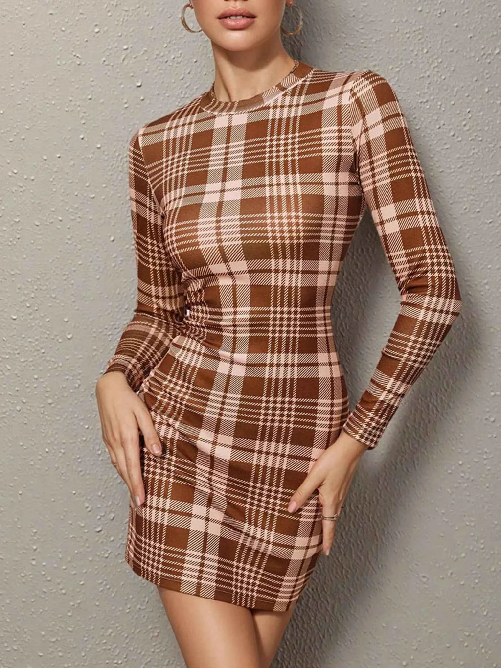 Long Sleeve Plaid Bodycon Mini Dress 666fb197cba14023ba54a6d24fd72049-Max-Origin