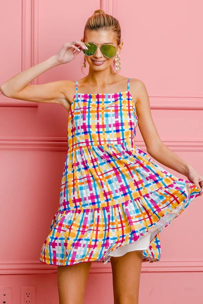 BiBi Multi Colors Plaid Sleeveless Sun Dress 6682df4014354b698dc1ad7ec1e02bec-Max-Origin