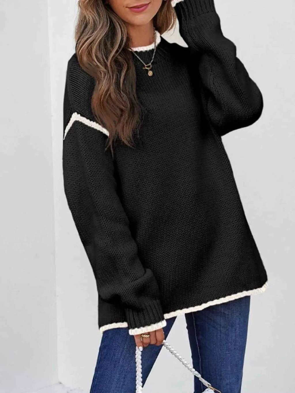 Contrast Trim Long Sleeve Sweater 66913478-77fc-4efb-b9be-ba7dea2d2c13-Max-Origin