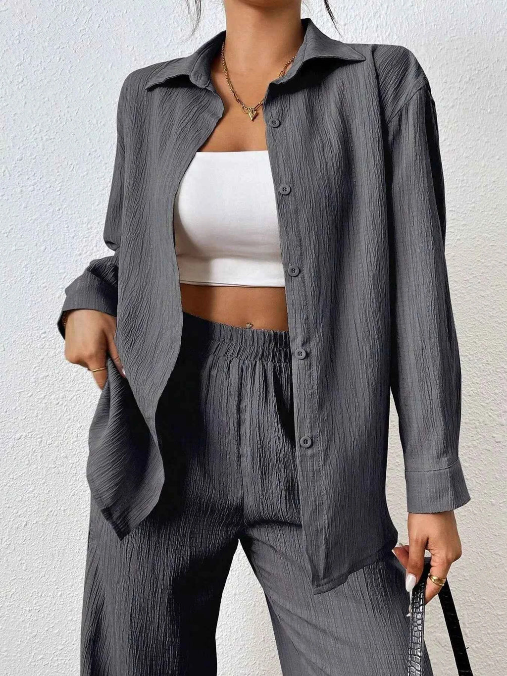 Button Up Long Sleeve Shirt and Pants Set 66aa0b88f5d445a49e87690460fff7be-Max-Origin