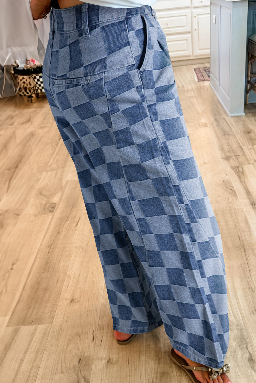 Dusk Blue Checkered Light Washed Wide Leg Jeans 66b58cc18dace258