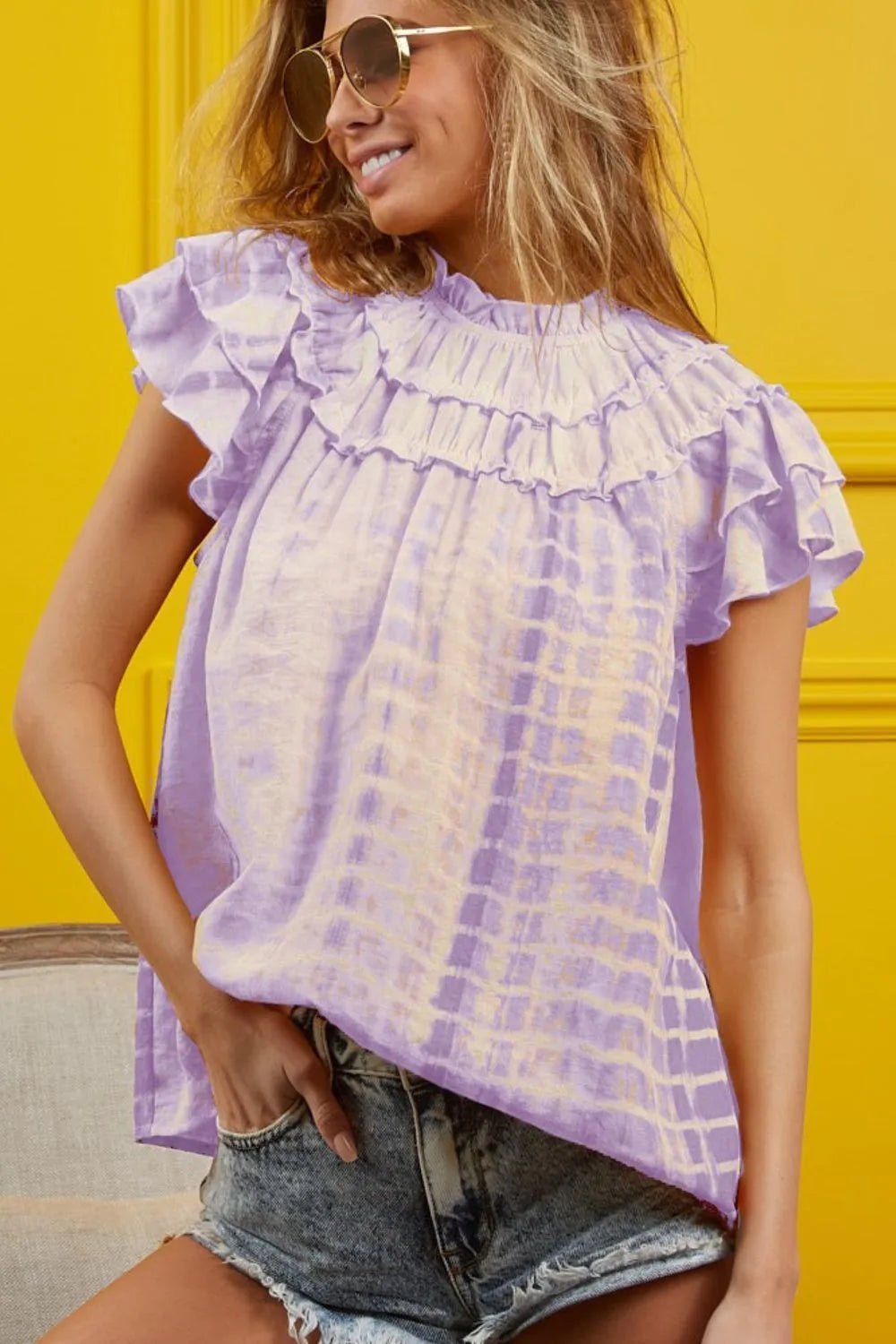 BiBi Tiered Ruffle Neck Tie Dye Top LAVENDER 670f80bf-6d80-44bf-9b1e-cd09e951248b-Max-Origin