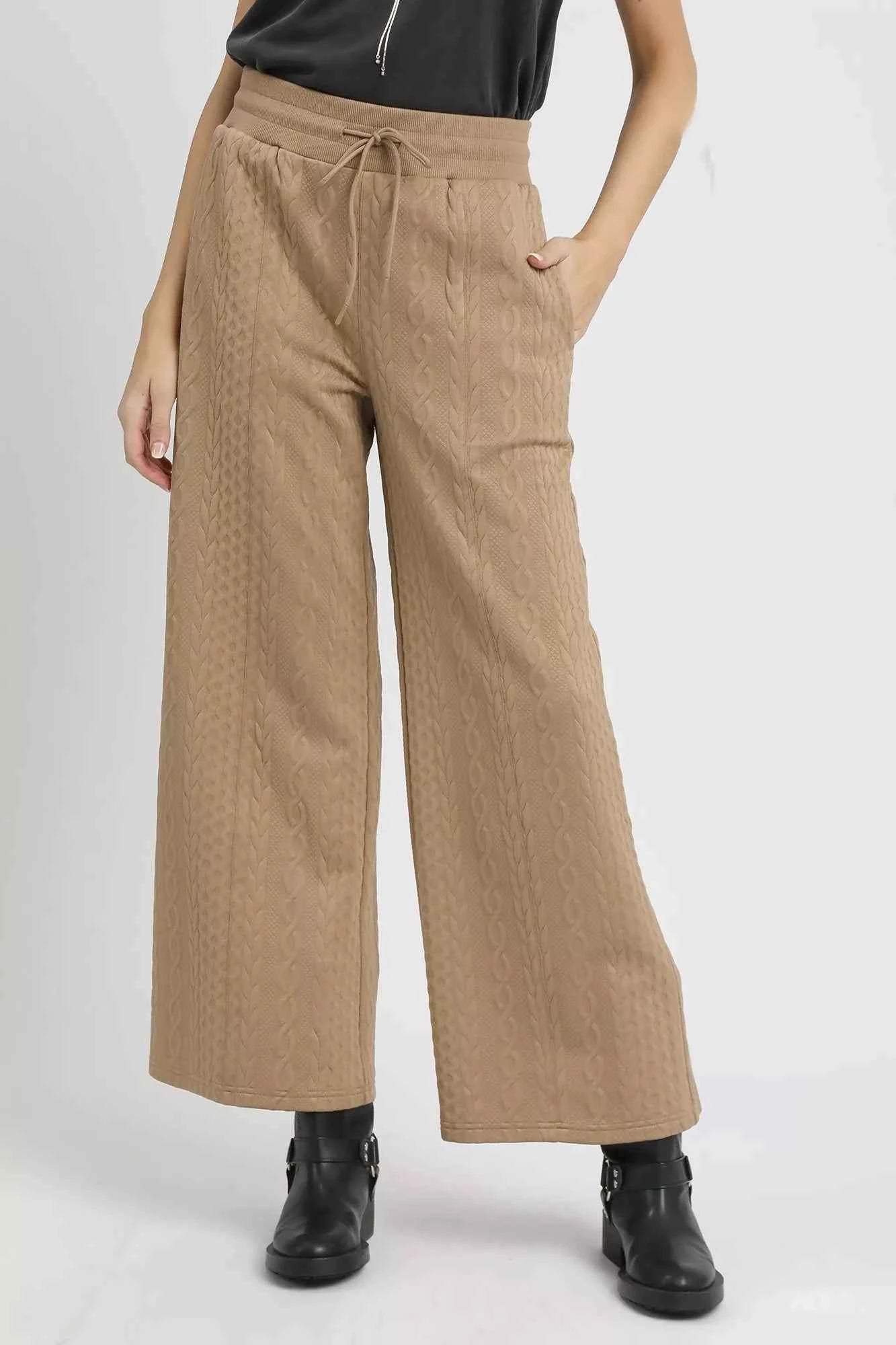 Umgee Cable Knit Textured Wide Leg Pants TAUPE 67175e7d-21ec-41d2-becc-6a369e241f4a-Max-Origin