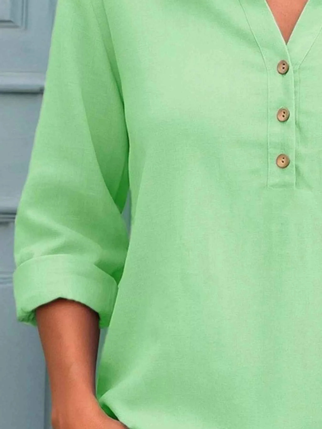 Full Size Button Detail Notched Long Sleeve Blouse Plus Size 6729176e-f9fa-438a-b3a0-15864a9bb92f-Max-Origin