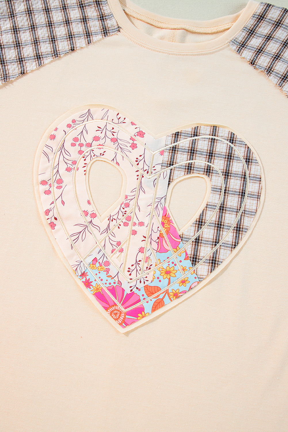 Aqua Plaid Floral Patchwork Heart Long Sleeve Top 67303ebc239a6800