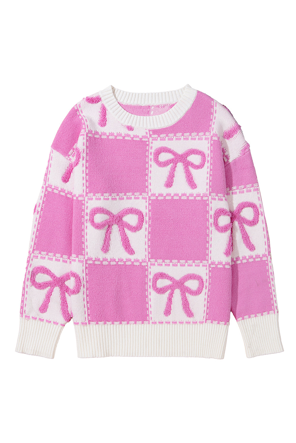 Pink Sweet Bow Two Tone Checkered Sweater Pink 50%Viscose+28%Polyester+22%Polyamide 67733233436b9e21