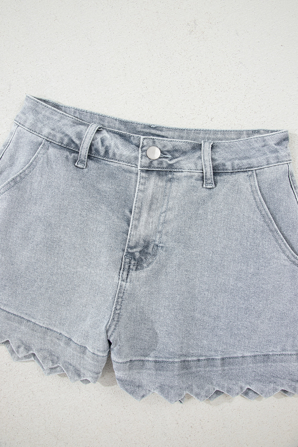 White Scalloped Hemline Light Wash Denim Shorts 6776d70dfad210d2