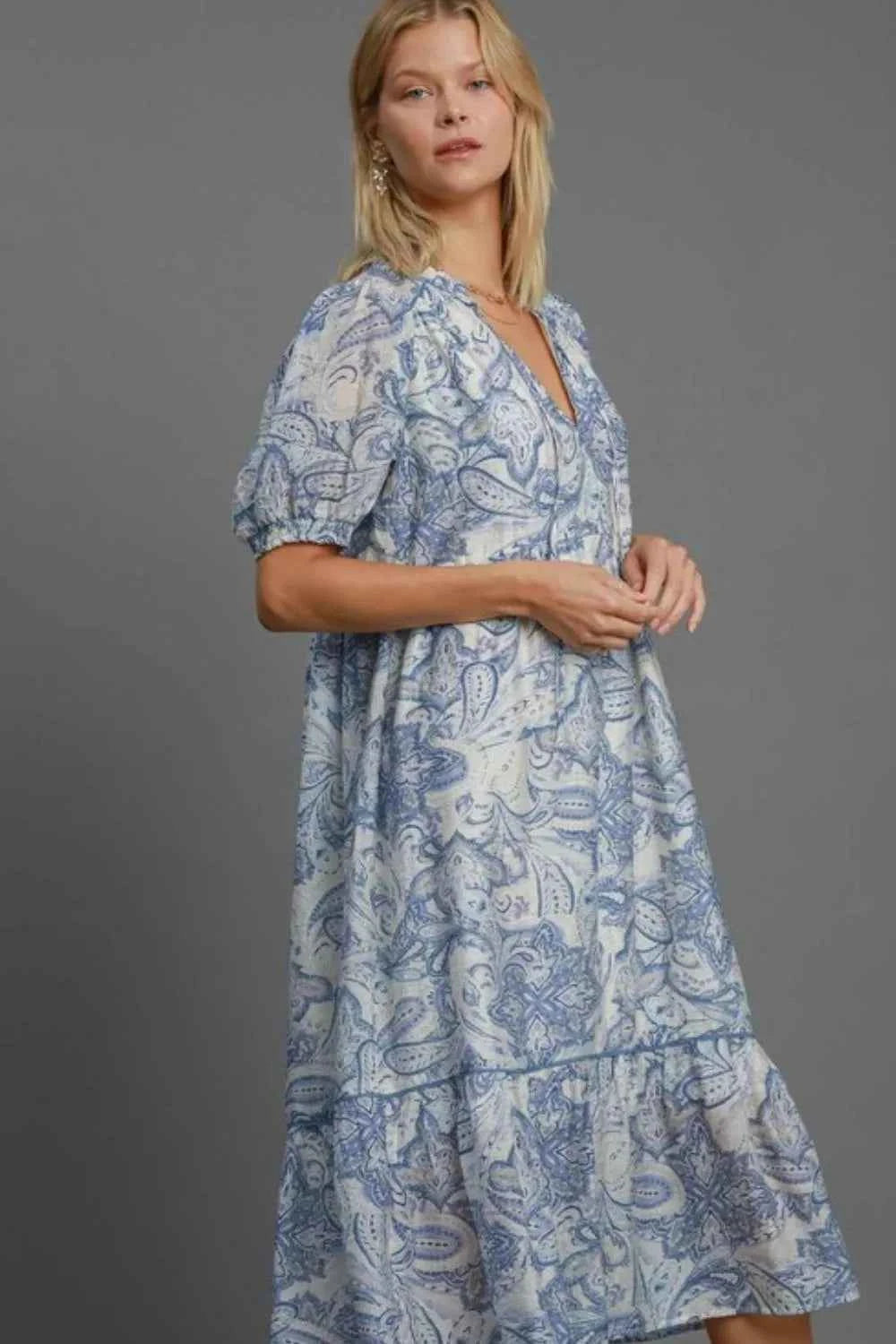 Umgee Full Size Printed Puff Short Sleeve Midi Dress Plus Size 679a2bab-7e20-4376-b0a5-b38e592cbf09-Max