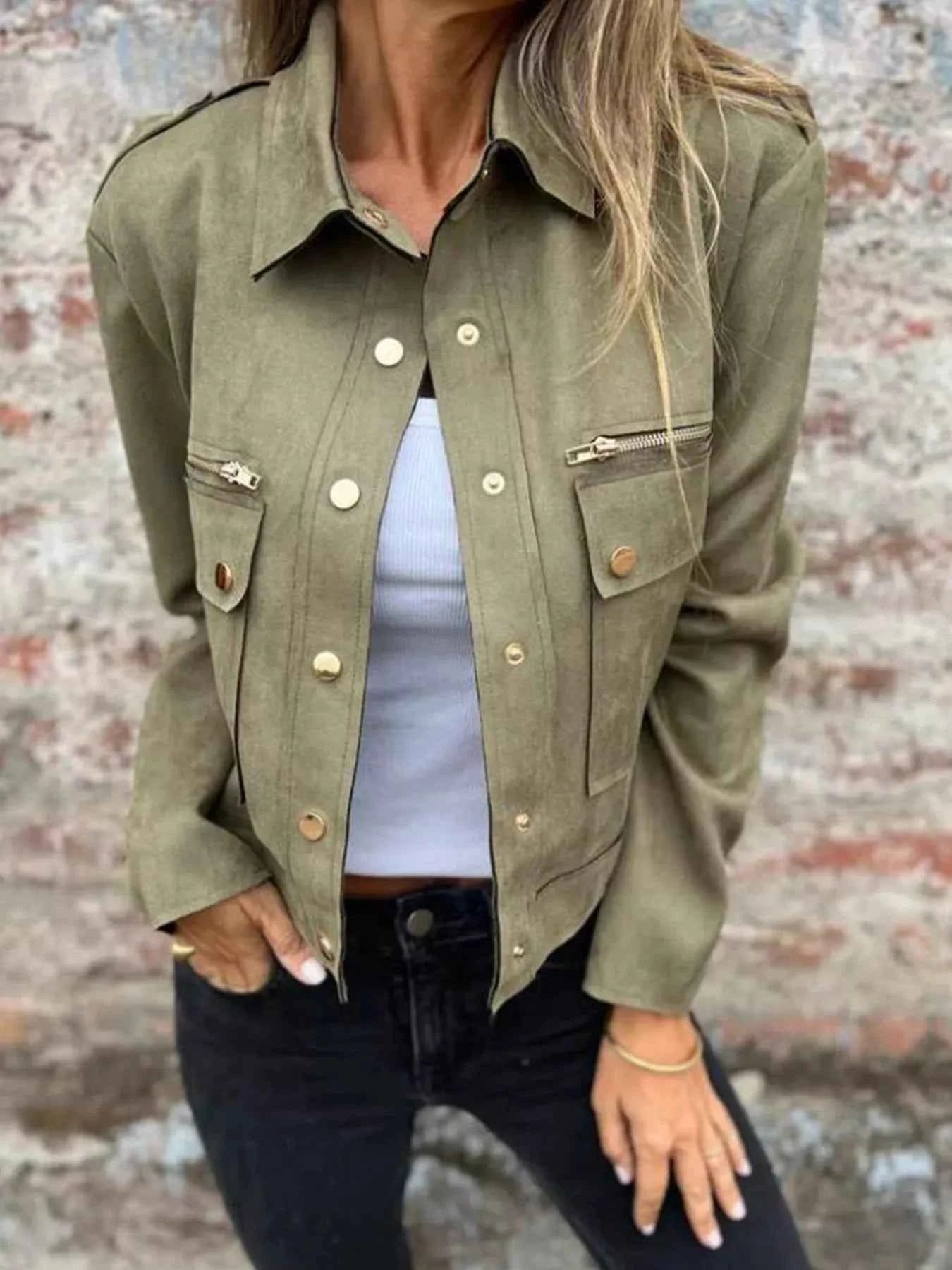 Full Size Snap Down Long Sleeve Jacket Plus Size Army Green 67a5f7a237f94a0499010608eb7f88fb-Max-Origin