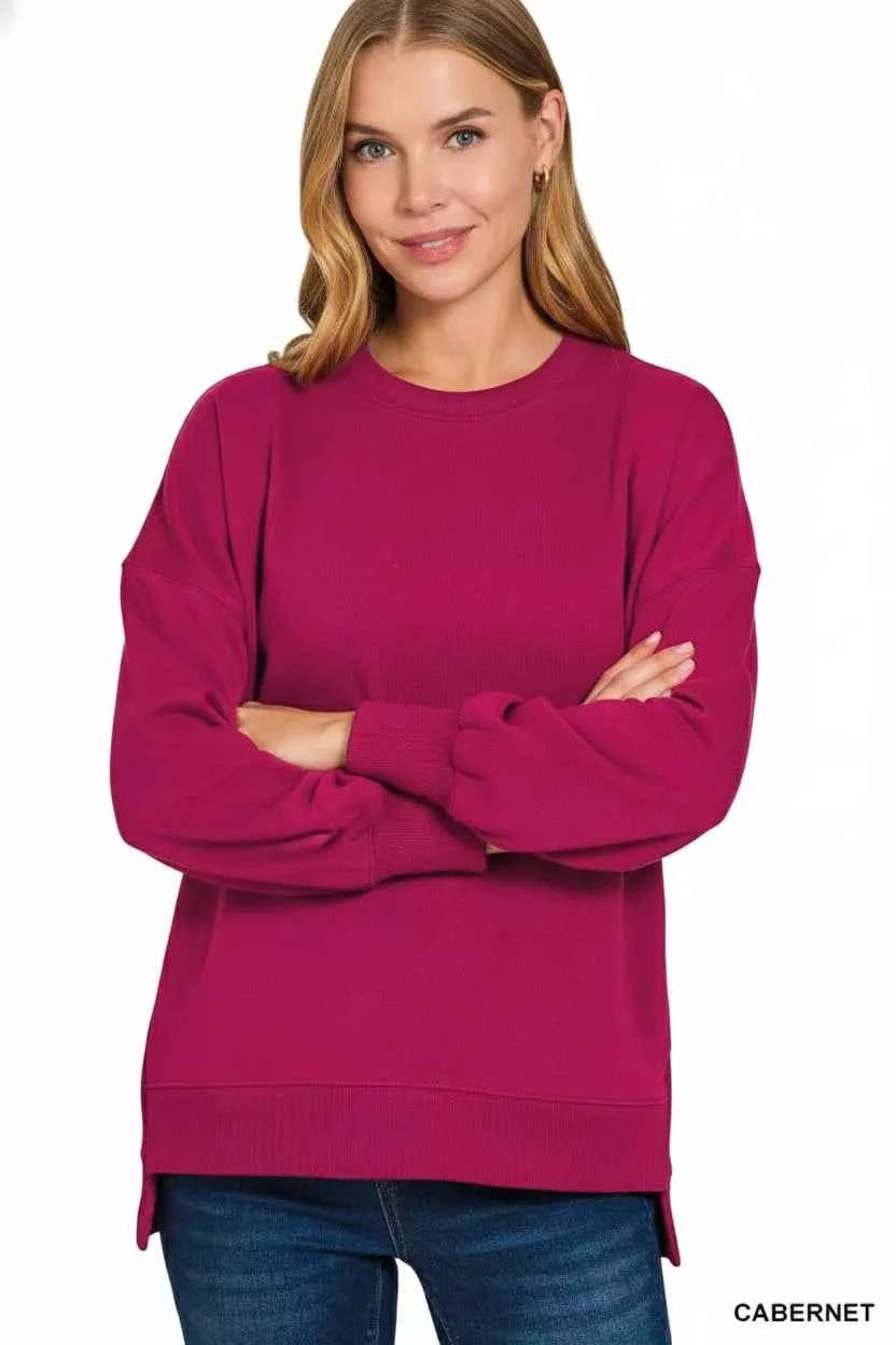 Zenana Fleece Hi-low Boyfriend Sweatshirts with Pockets CABERNET 67b16af7-7cf0-45da-8814-027fdd20163c-Max-Origin