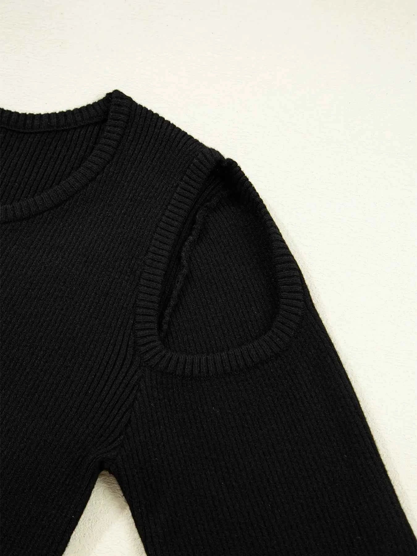 Ribbed Knit Cold Shoulder Sweater 67c7abc5024c4e268678c70023fd587d-Max-Origin