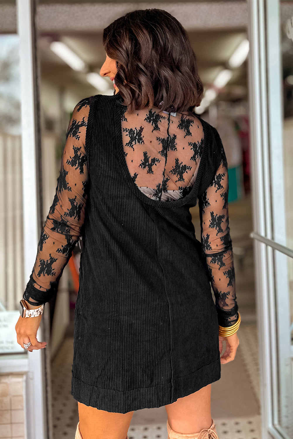 Black Corduroy Exposed Seam Sleeveless Mini Dress 6804c0c173ccabf7