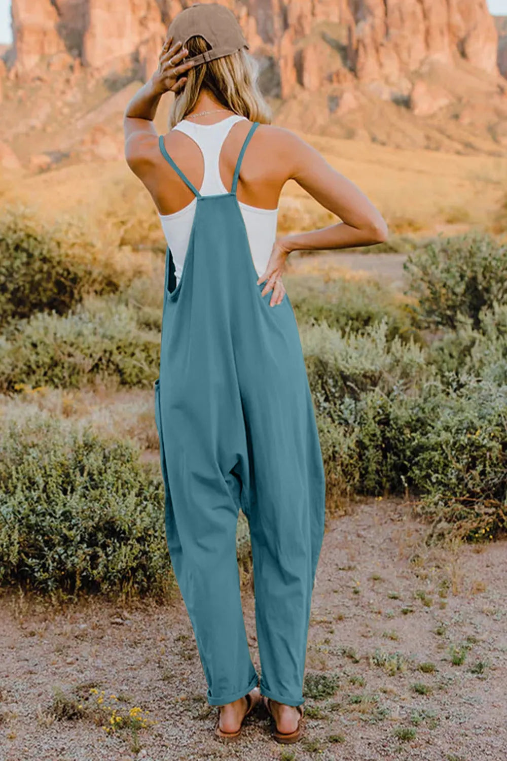 Double Take Full Size V-Neck Sleeveless Jumpsuit with Pockets 6805b600-1bde-4932-a33f-23dd6b46364e-Max