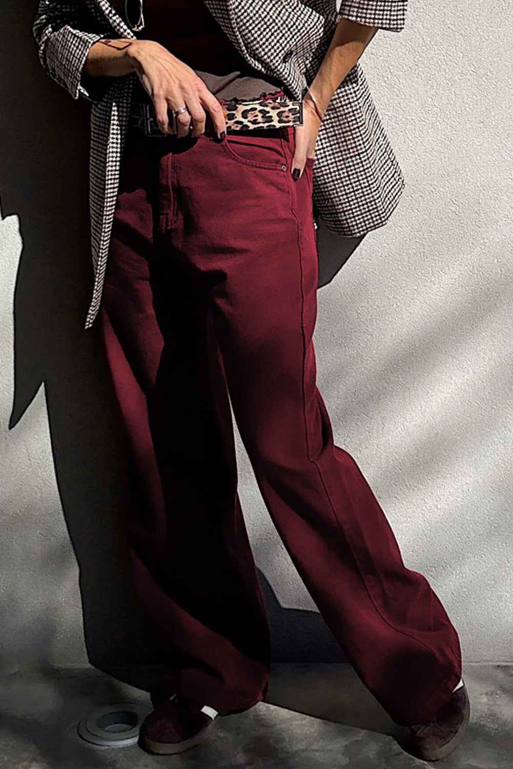 Red Dahlia Solid Color Loose Straight High Waist Jeans 681b9efdcf4d8846