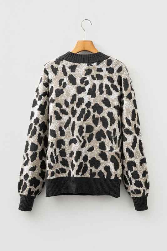 Leopard Contrast Trim Drop Shoulder Sweater 681e76a6-322d-4b2b-81f3-a5937bb961c4
