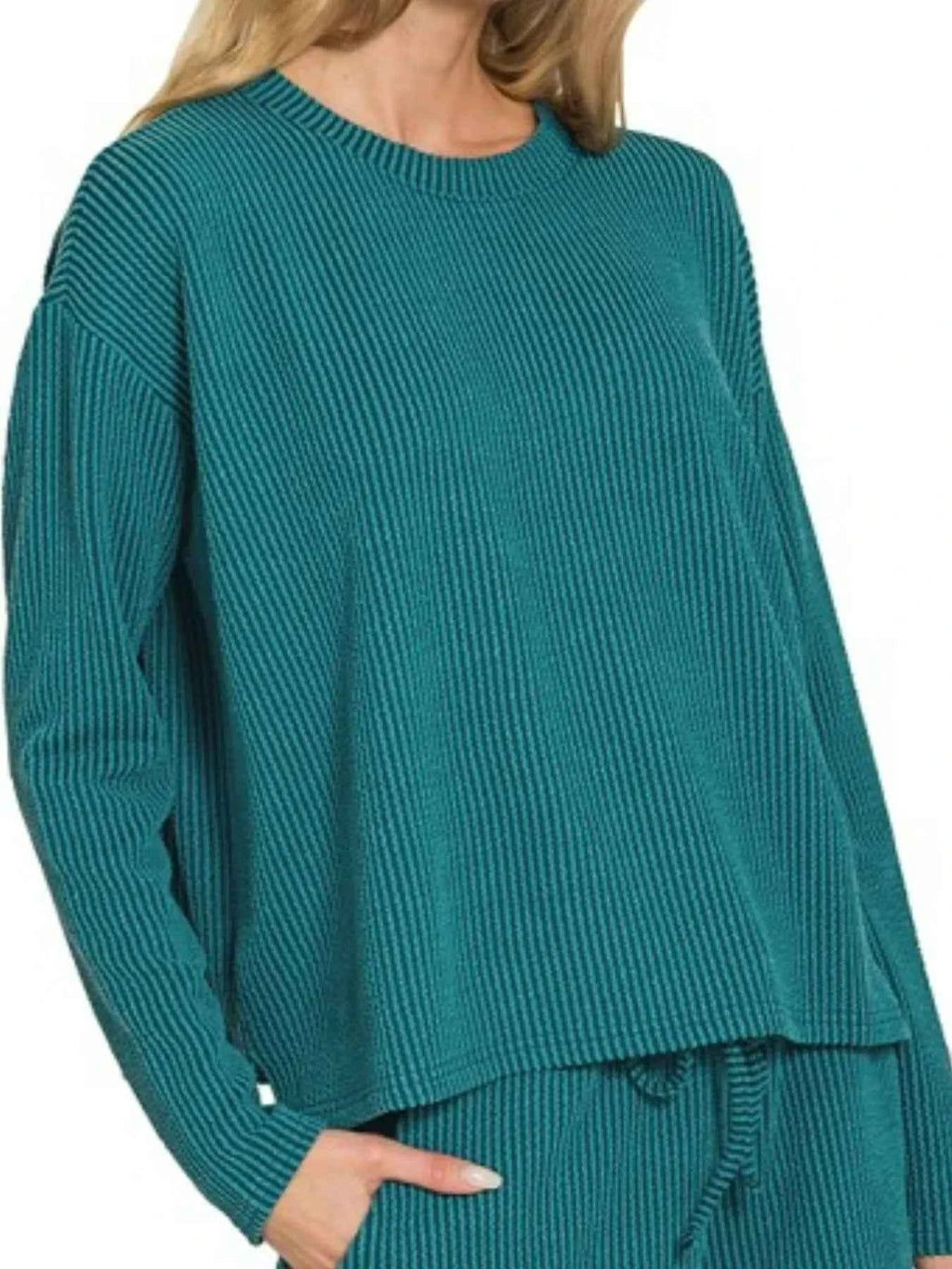 Zenana Corded Rib Long Sleeve Tee and Shorts Set TEAL 6827b0ac-9fa9-4d96-b520-425e3d963ab1-Max-Origin