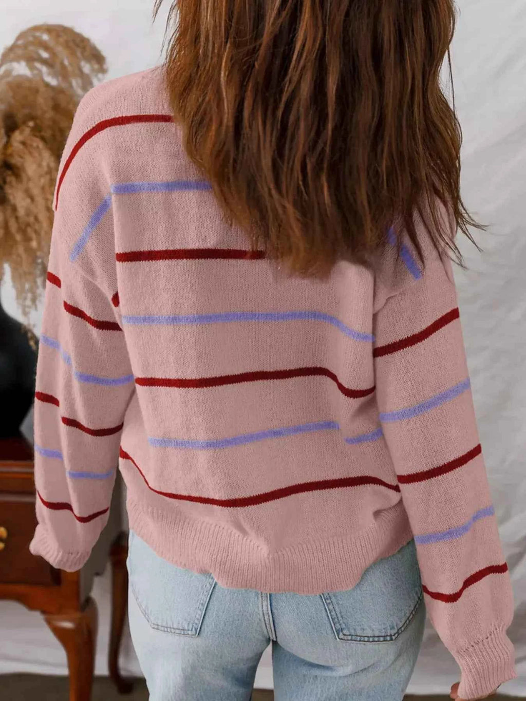 Striped Round Neck Drop Shoulder Sweater 68280dfc27644af289fb732e56d4f419-Max-Origin