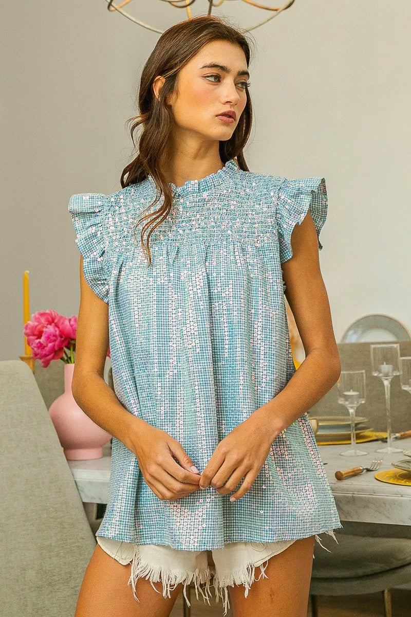 BiBi Clear Sequin All-over Gingham Smocked Top 684662ce86834aee8e6ef913e8e5da92-Max-Origin