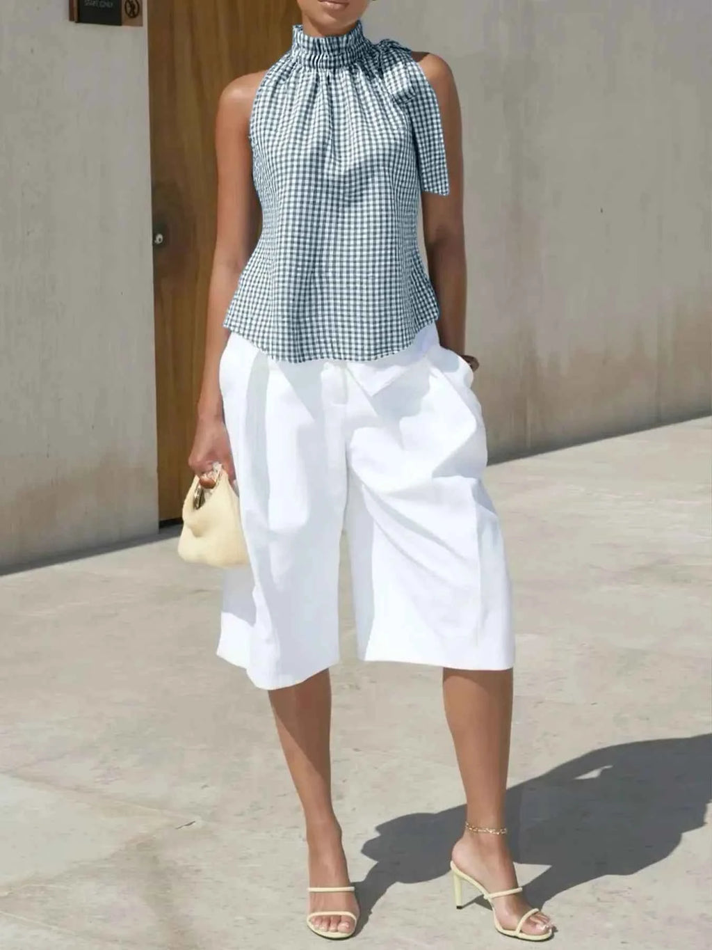 Asymmetric Gingham Bow Tie Sleeveless Top 685b0e76-e862-4389-9a1a-3a4b5156aae4-Max-Origin