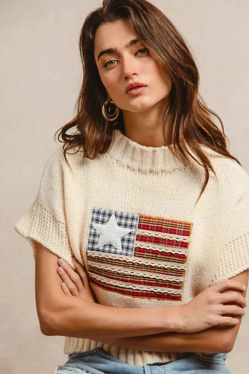 BiBi American Flag Patchwork Drop Shoulder Sweater 687528c867b84c5e9c67104ec52699ba-Max-Origin