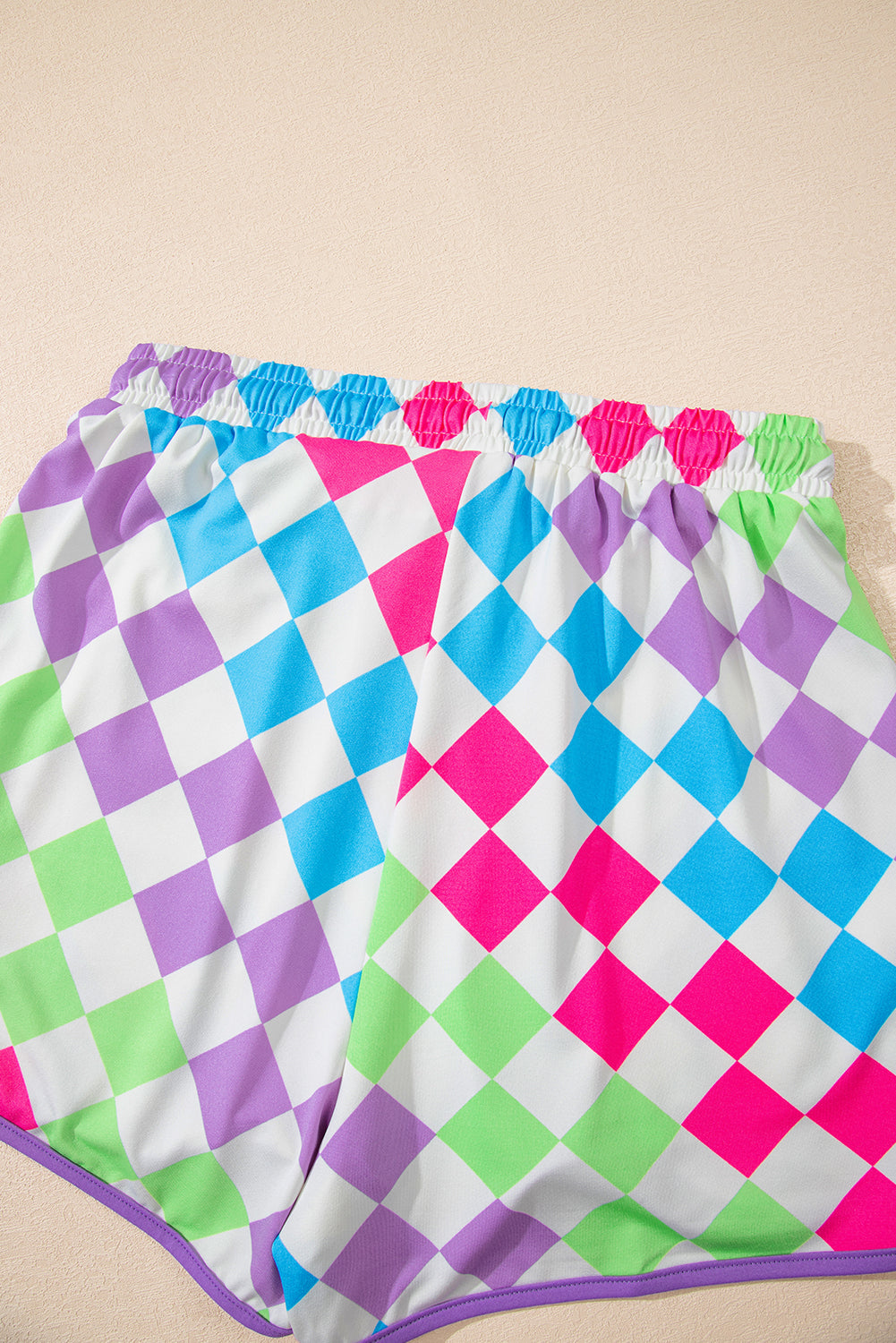 Rose Checkered Drawstring Elastic Waist Casual Shorts 68767ebea5a8d941