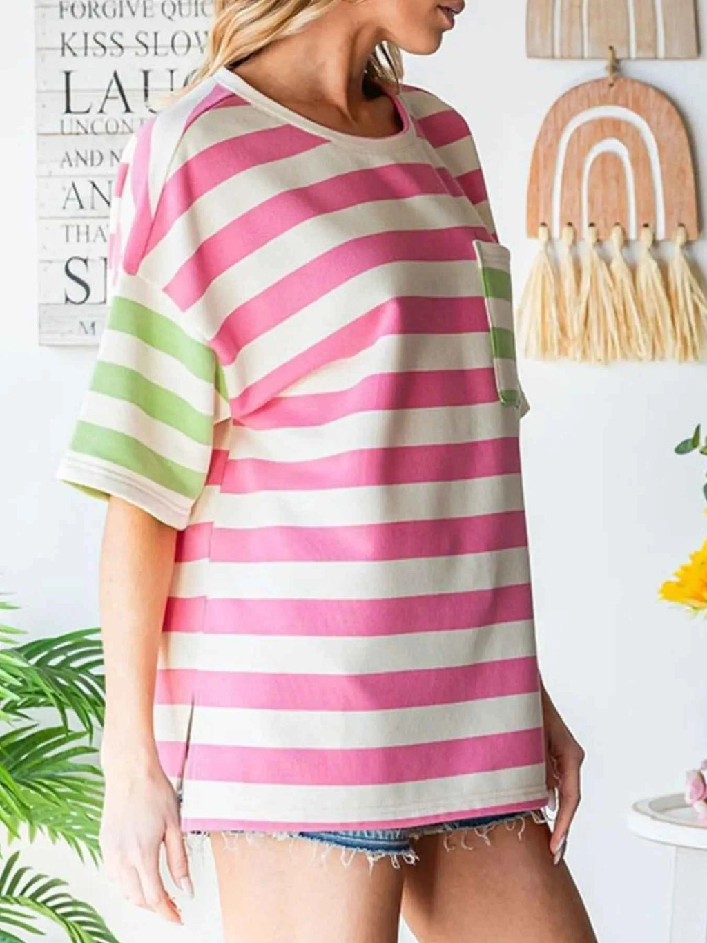 Striped Oversized Short Sleeve T-Shirt 688a26b3-93df-4e77-84a7-32042e5c9201-Max-Origin