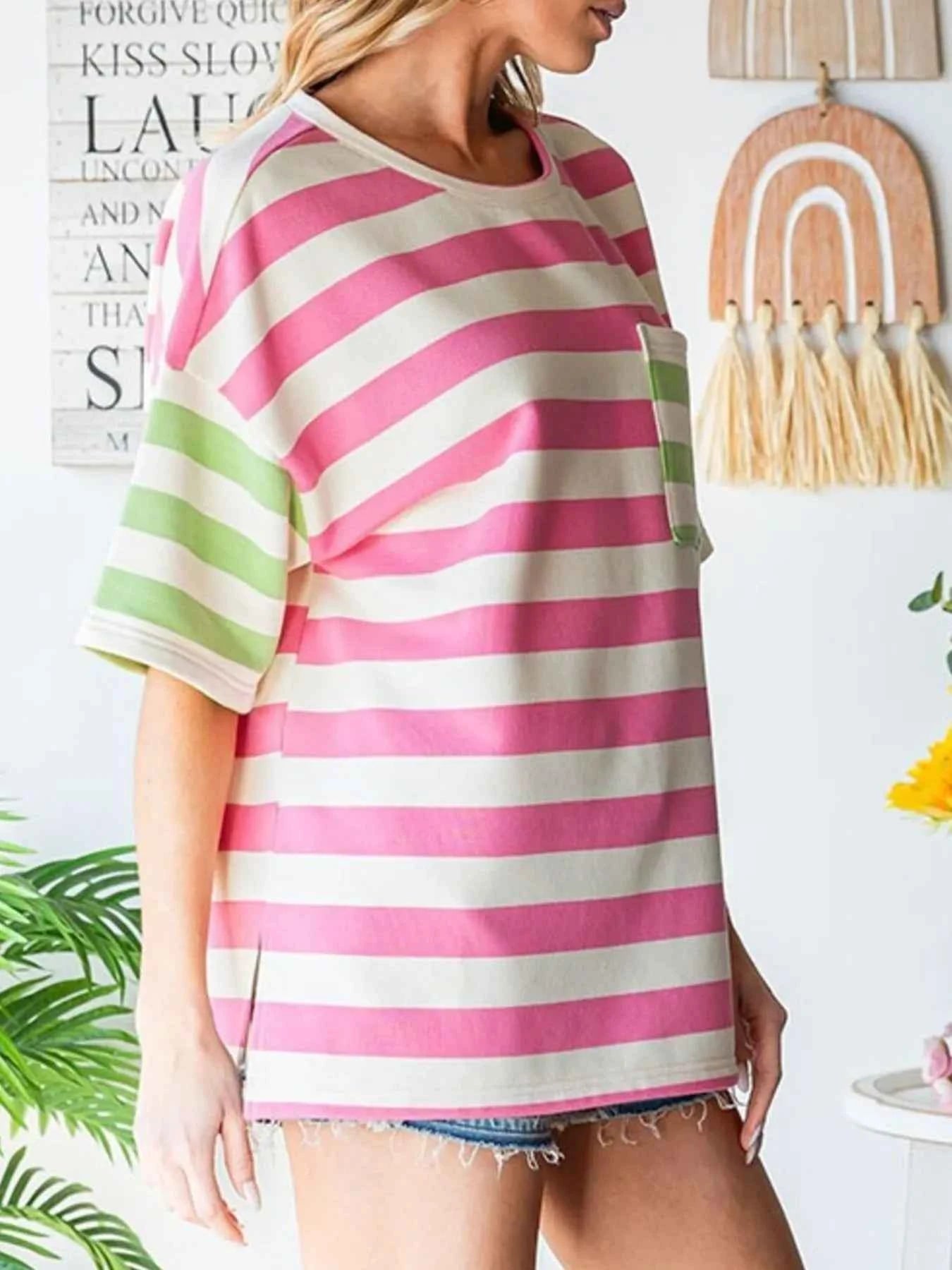 Striped Oversized Short Sleeve T-Shirt 688a26b3-93df-4e77-84a7-32042e5c9201-Max-Origin