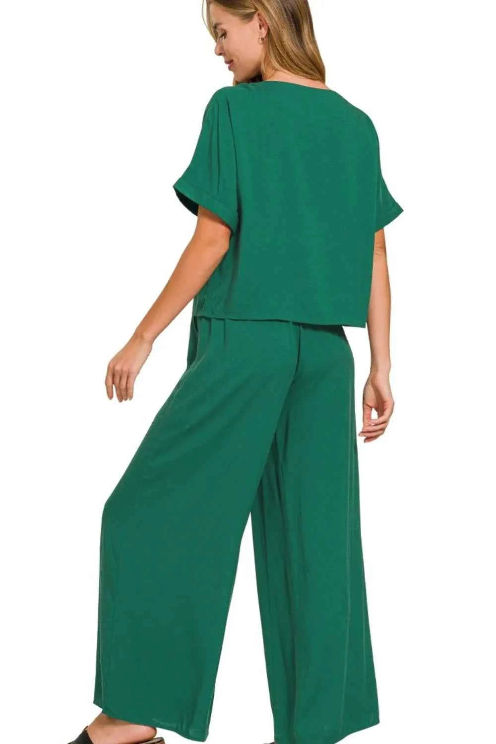 Zenana Round Neck T-Shirt and Wide Leg Pants Set 688e84ad-572c-4f74-8a79-4ceaab92a400-Max-Origin