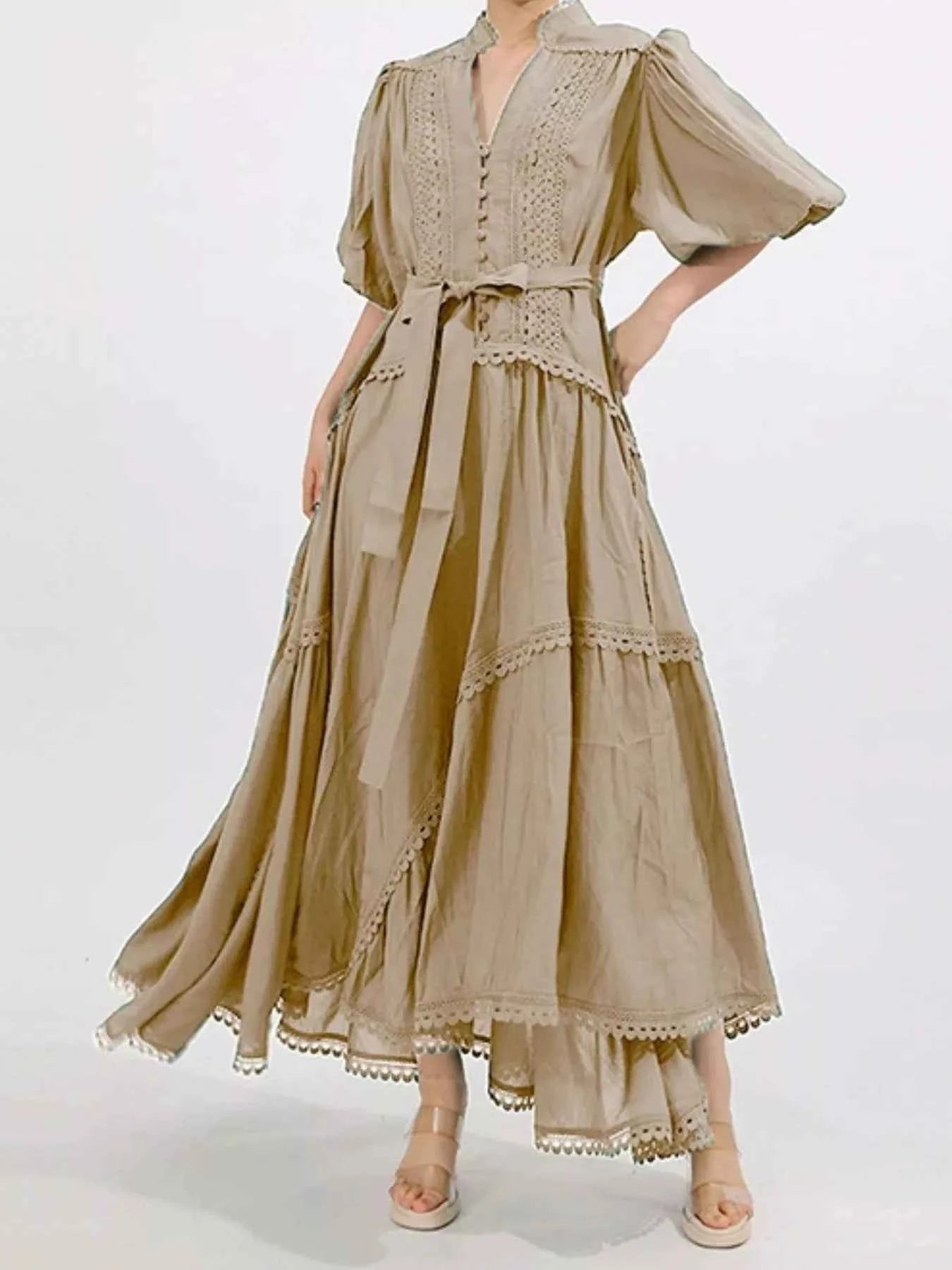 Lace Detail Notched Puff Sleeve Maxi Dress Khaki 68cafca4-cd71-487f-a650-eab68d7e849b-Max-Origin