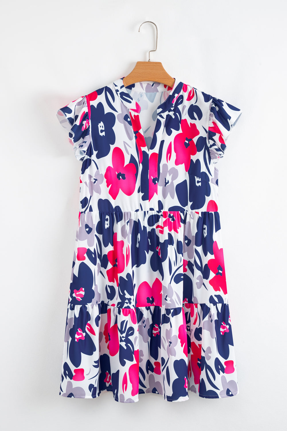 Orange Floral Print Notched Neck Flutter Sleeve Mini Dress 68e352486184f5eb