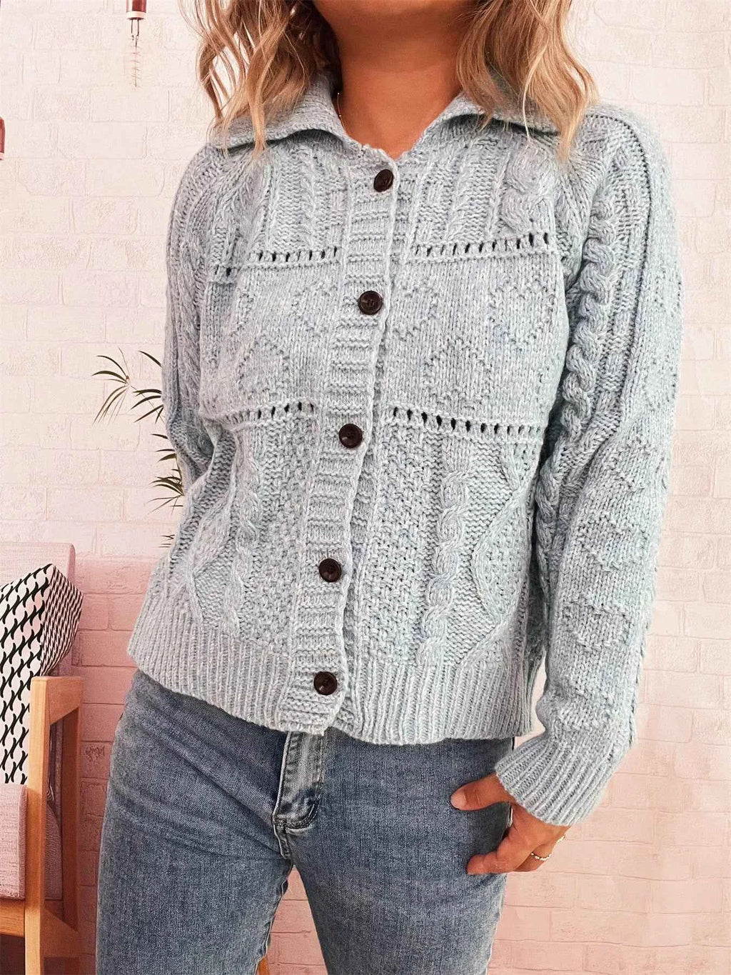 Openwork Cable Knit Button-Up Cardigan 68eb316cb27e4dcc8fae1c29e2bf8ef2-Max-Origin