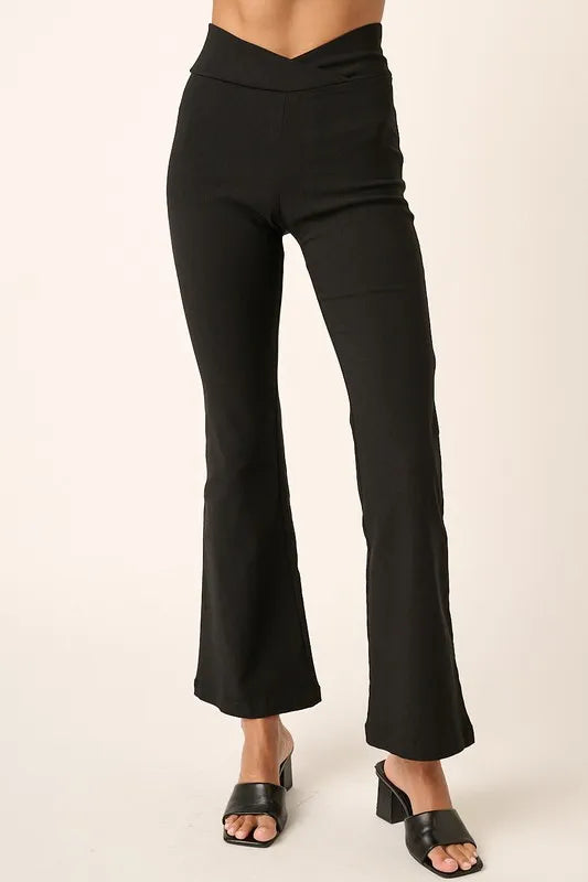 Mittoshop Surplice V Waist Flare Pants Black 68fbd4d8-22b4-4ee6-8982-883f2744b02c-Max