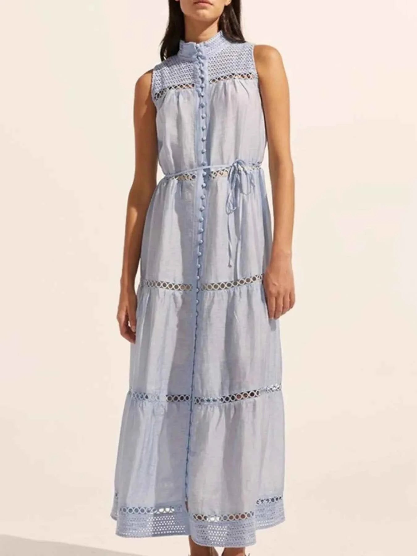 Hollow Out Sleeveless Midi Dress Blue 6911ee6b-ab6f-4be4-8cc9-67e7839d64e1-Max-Origin