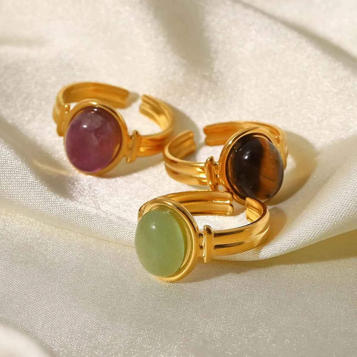 Vintage Natural Stone Gold Plated Adjustable Ring Matcha Green One Size 6942c3c3-d331-4577-bec4-47fab2ce8ec3-Max-Origin