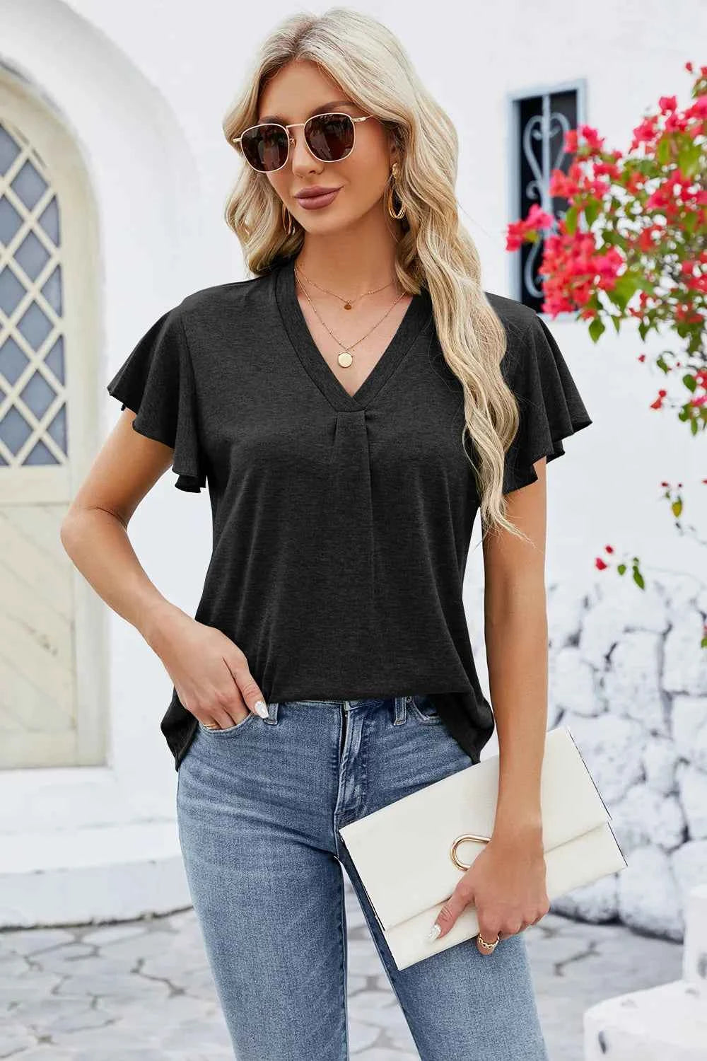V-Neck Flutter Sleeve T-Shirt 694b8c18-7a8e-4c73-9eb0-d739a7e577e4-Max