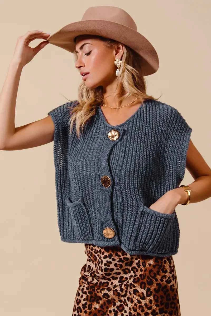 SO ME Big Metal Button Front Sweater Vest 696a379e61d0448eb48b18f1c1f8f4a3-Max-Origin