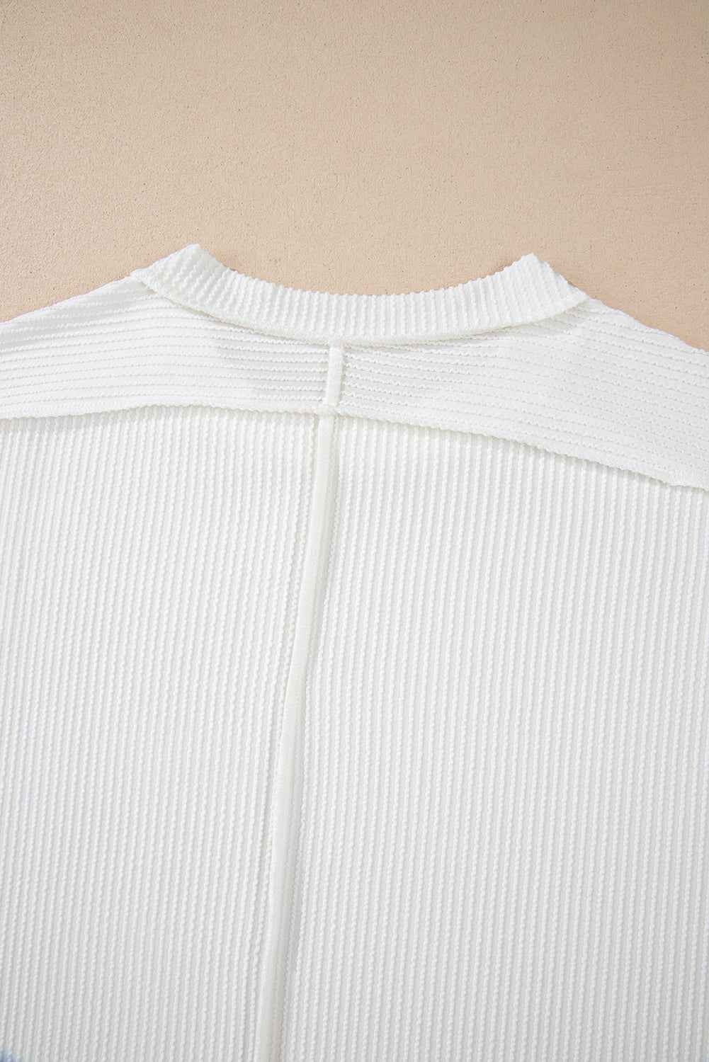 White Crinkle Rib Textured Knit Round Neck T Shirt 69a2075b8b48c055